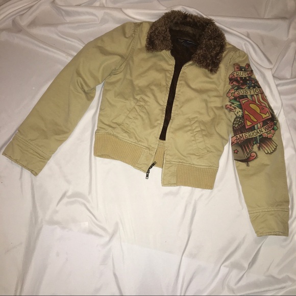 Ladies small bomber jacket tattoo style truth justice AMERICAN way superman - Picture 1 of 11